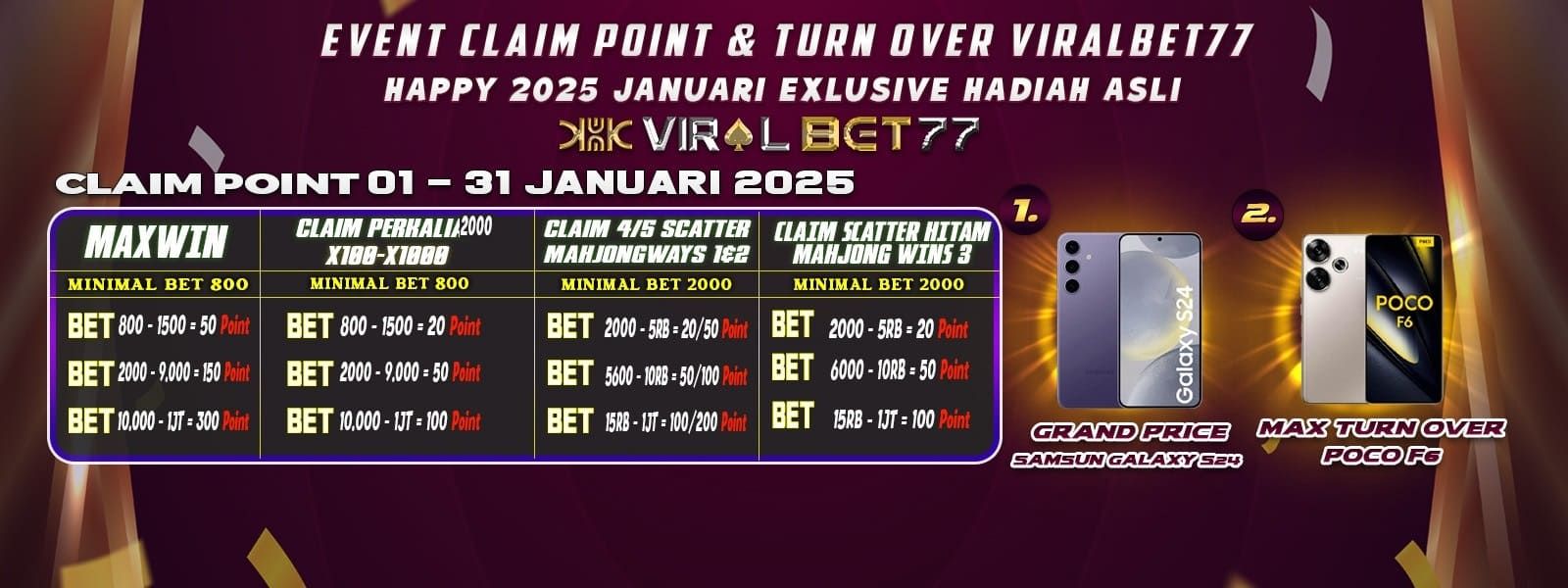 EVENT CLAIM POINT VIRALBET77 JANUARI MAXWIN